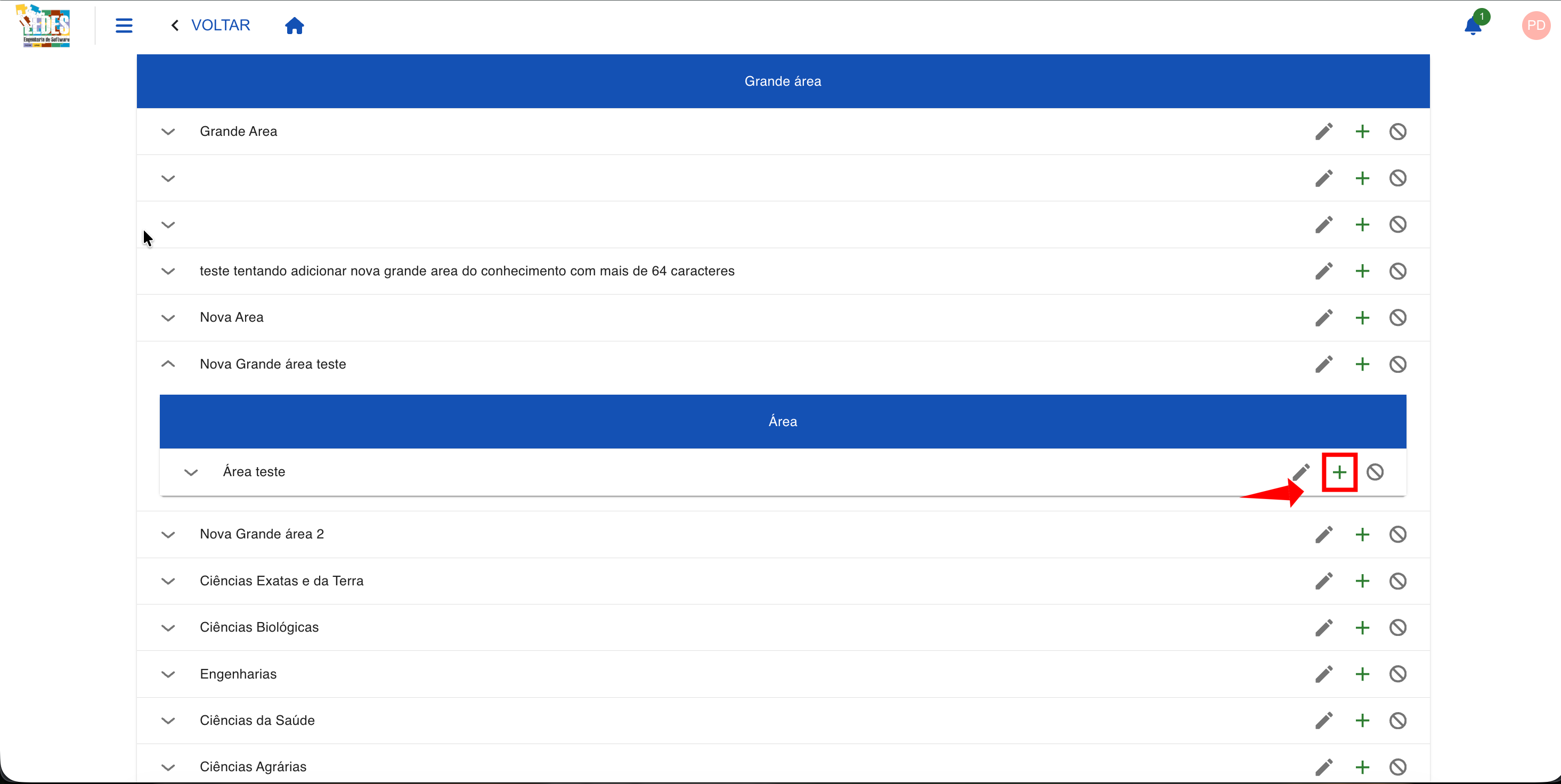 Ícone de lápis para edição destacado na tabela.