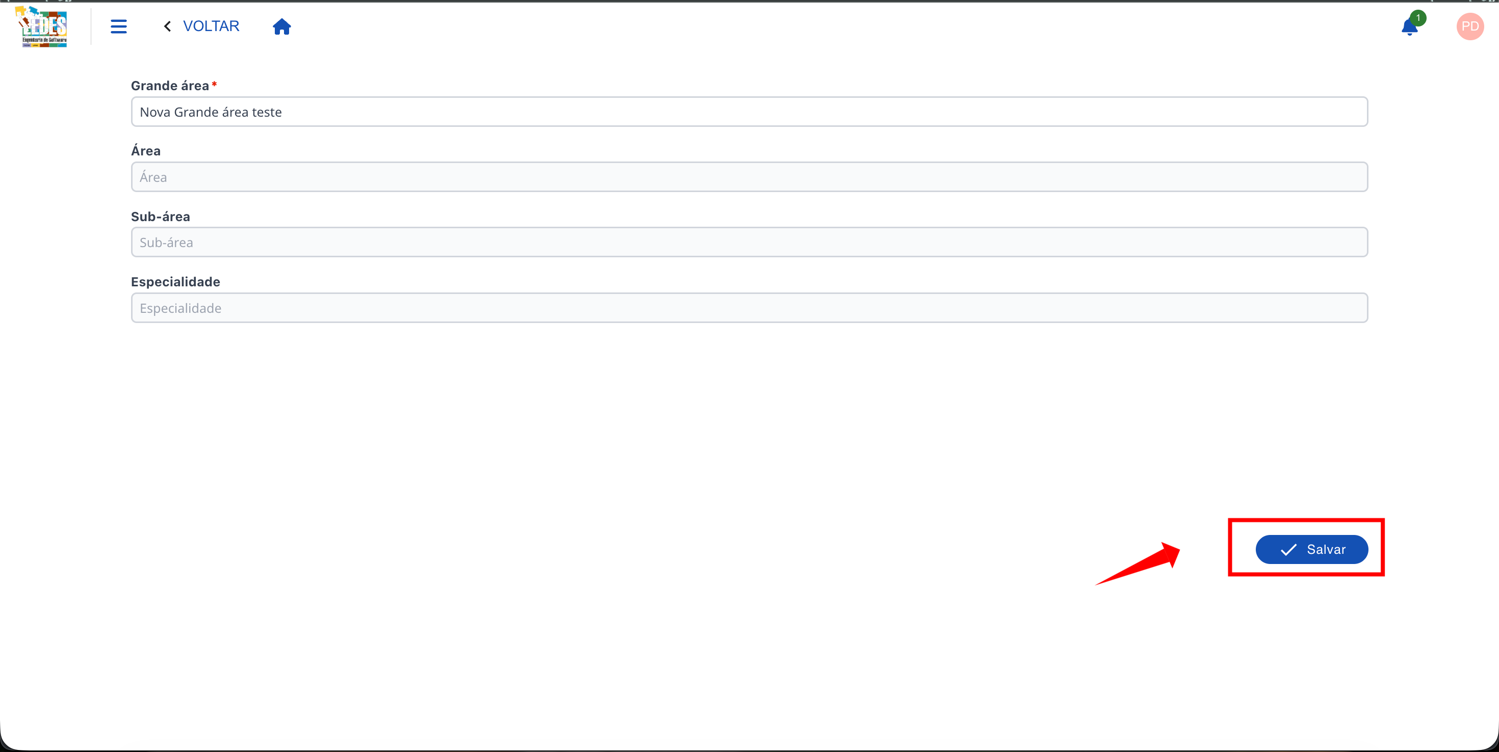 Salvando as alterações na tela de edição.