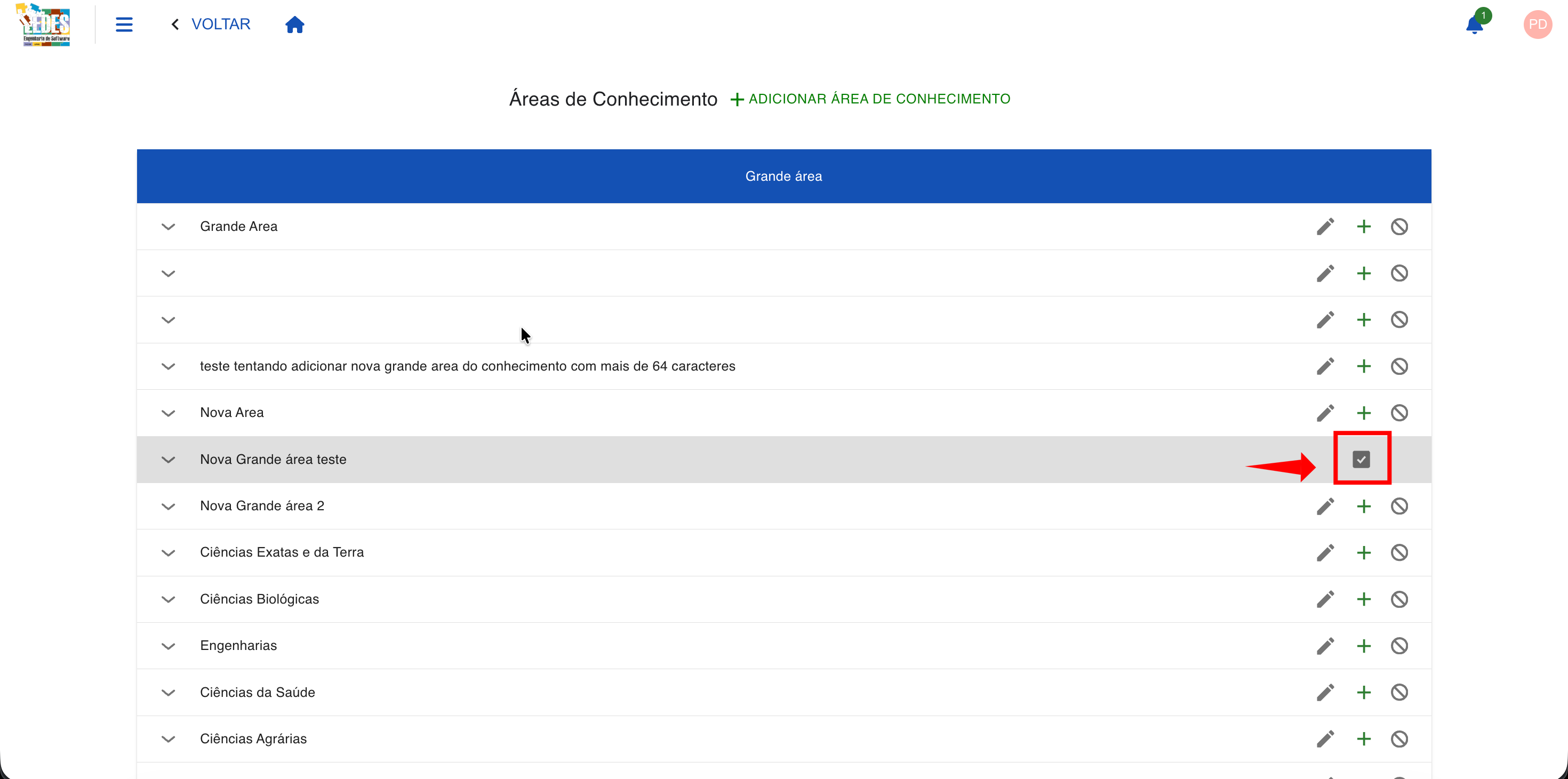 Janela de confirmação para desativar o item.