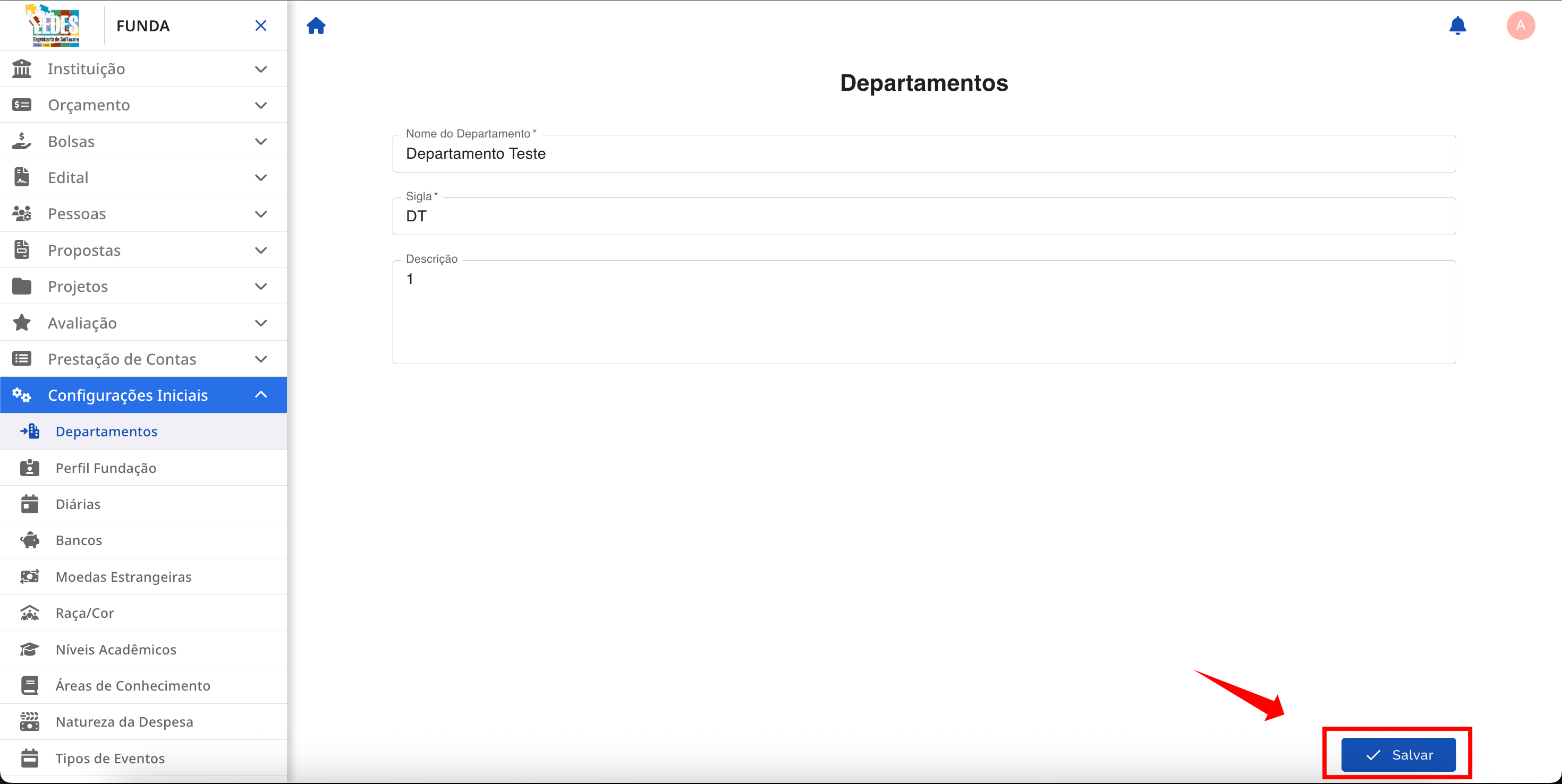 Salvando as alterações na tela de edição.