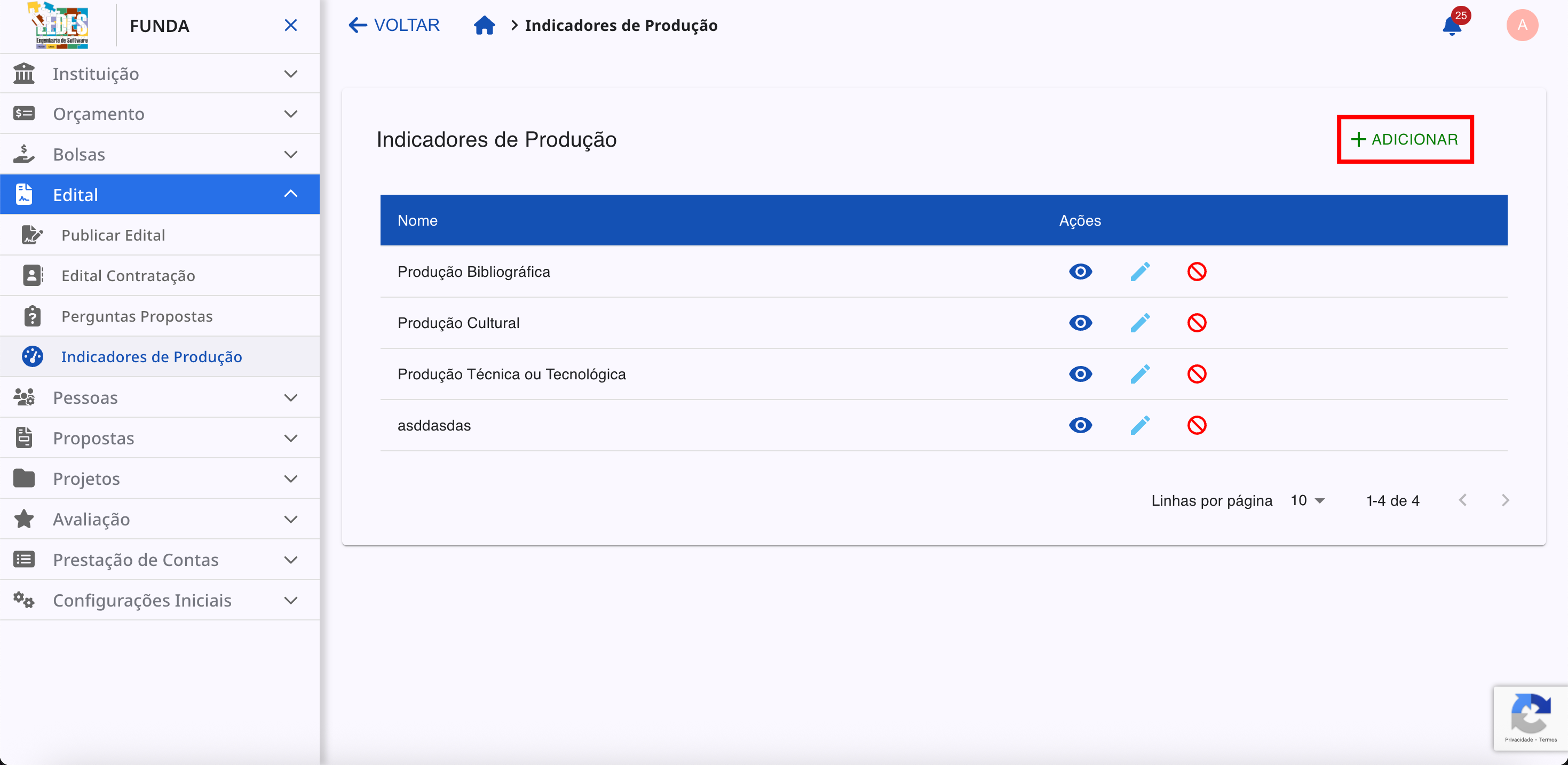Adicionar Indicadores de Produção.