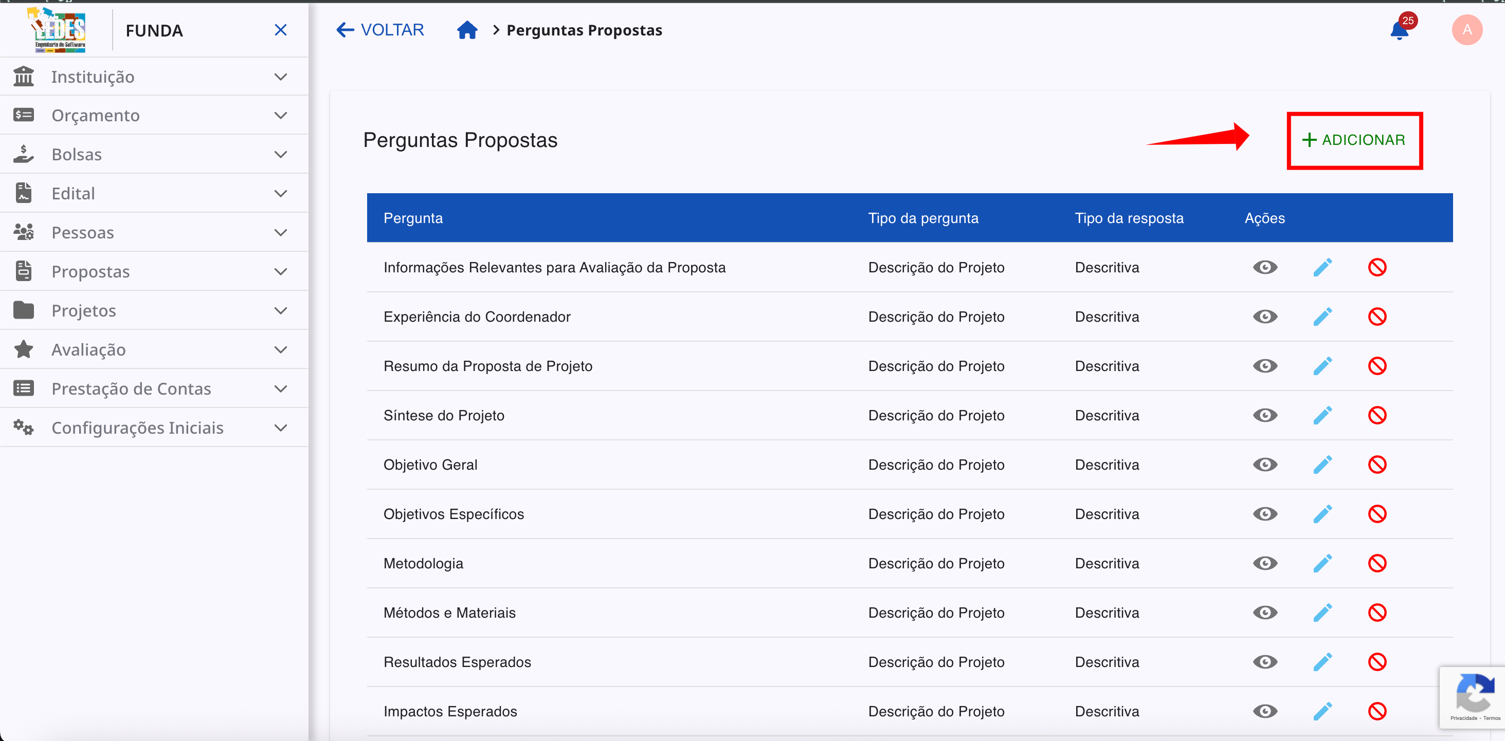 Adicionando uma nova pergunta.