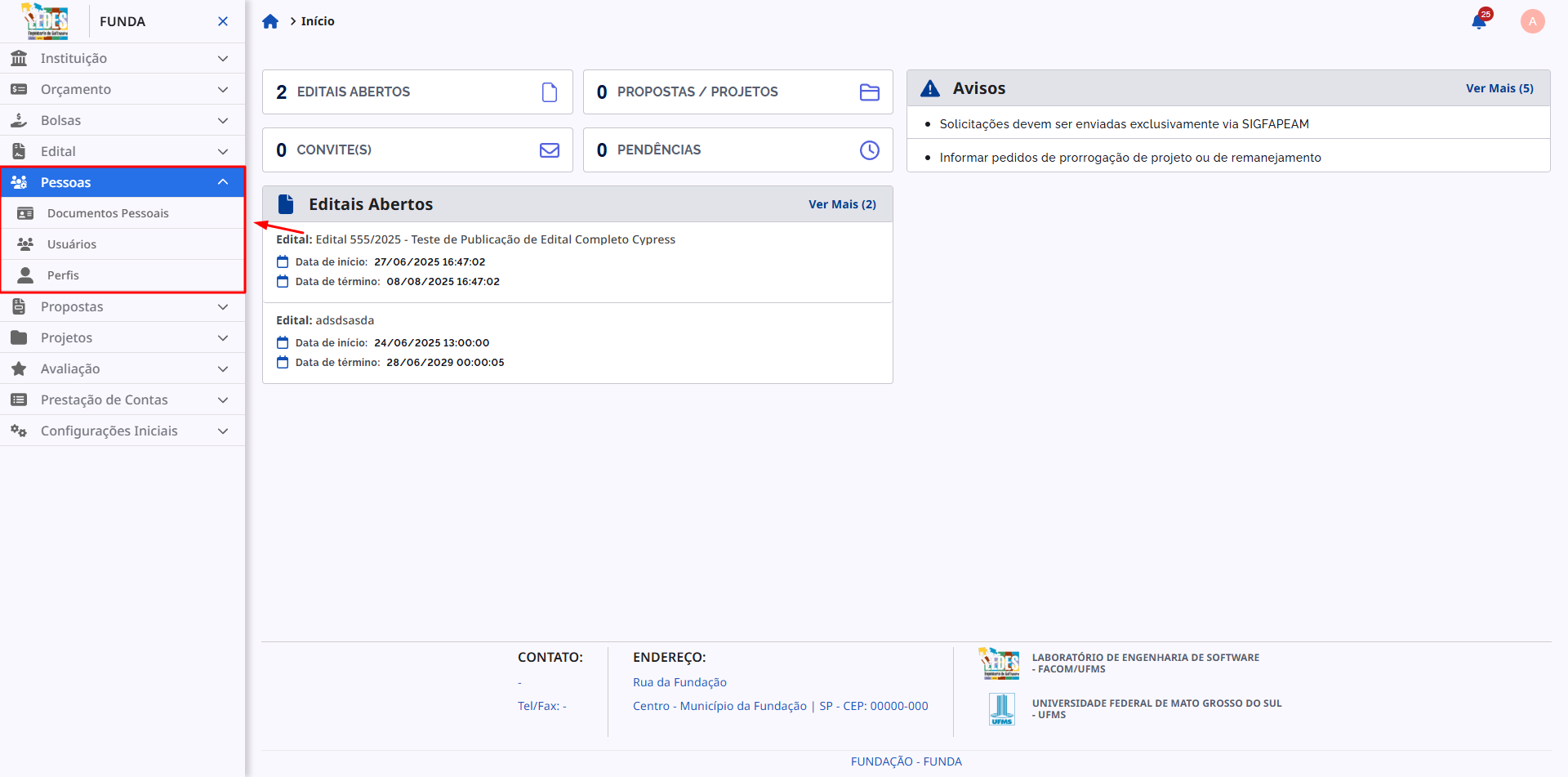 Acesso à área de Documentos Pessoais no menu lateral.