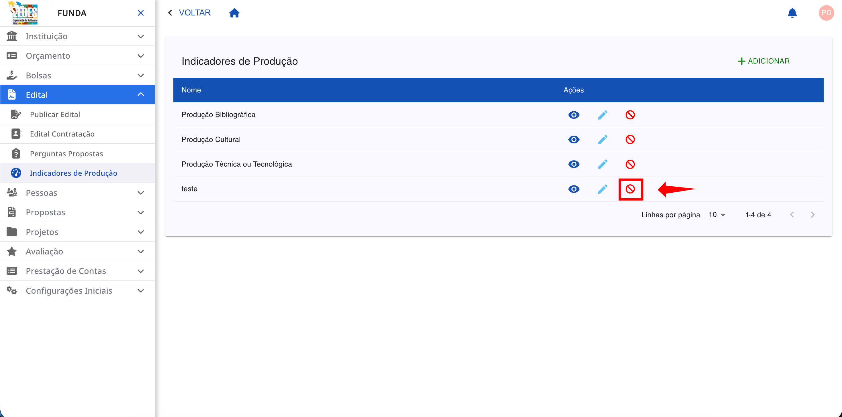 Ícone de bloqueio para desativar o indicador.