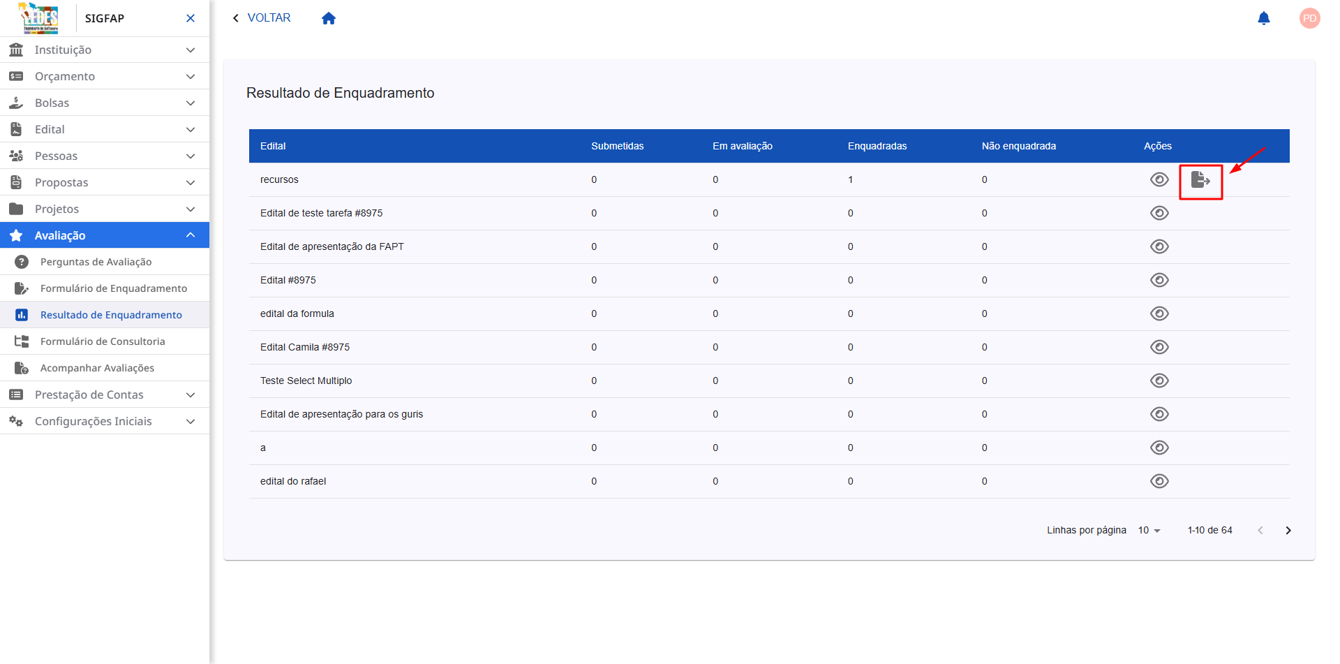 Botão "Liberar Enquadramento" visível no topo da página.