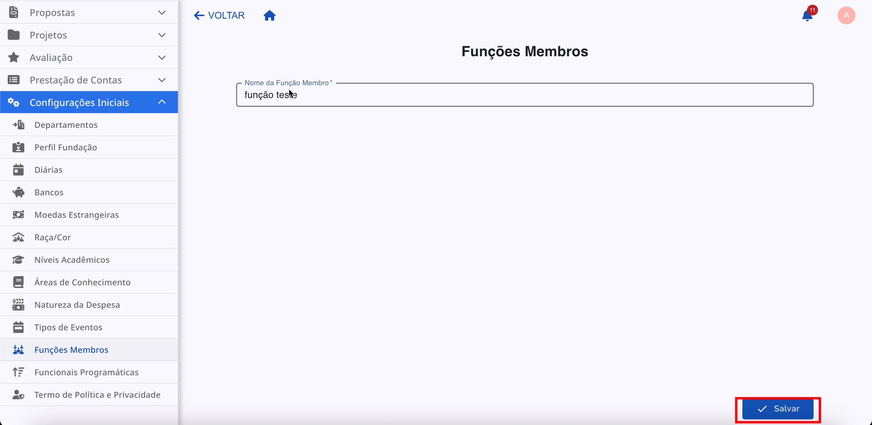 Salvando as alterações na tela de edição.