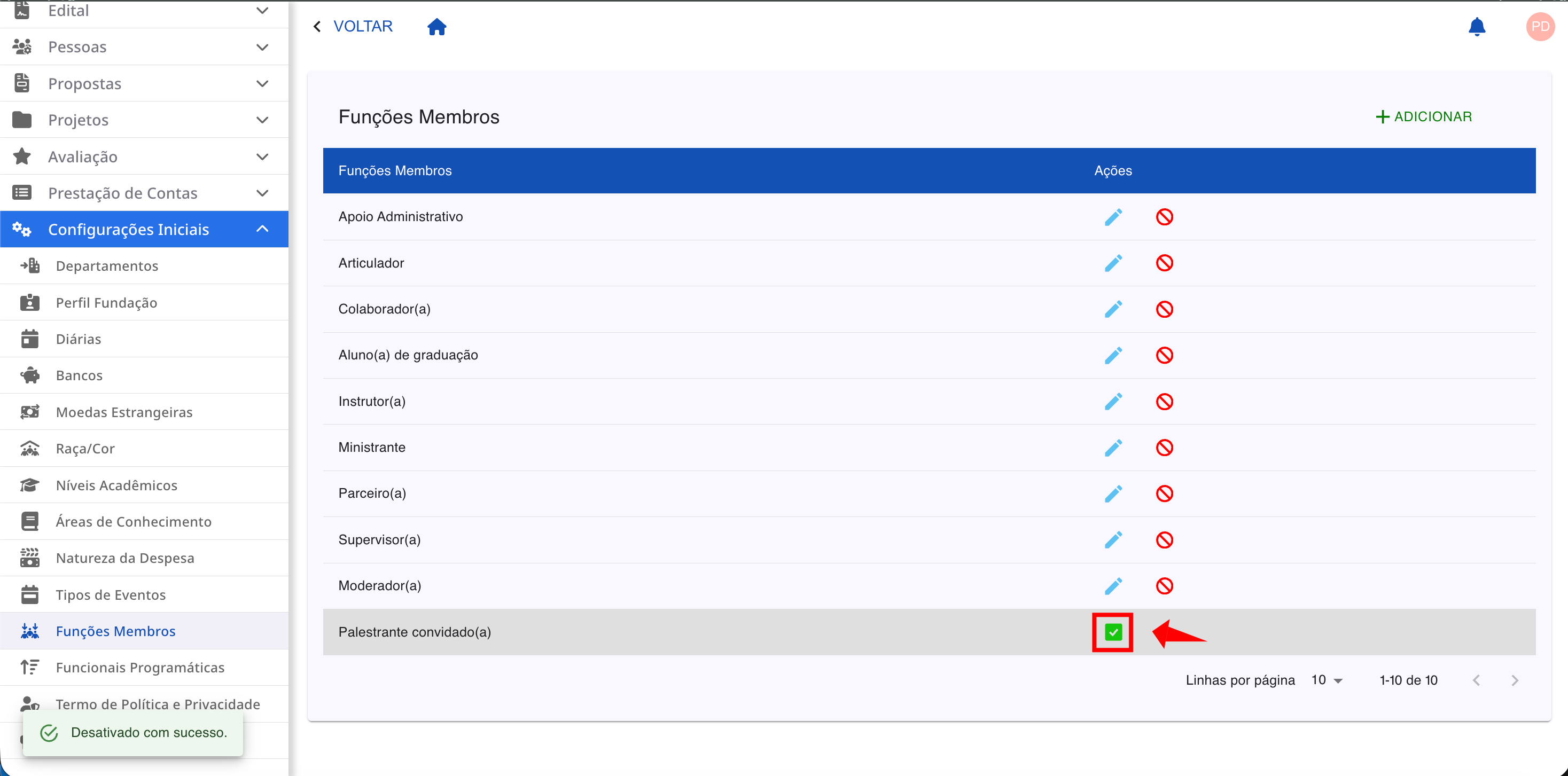 Ícone de bloqueio para desativar uma função.