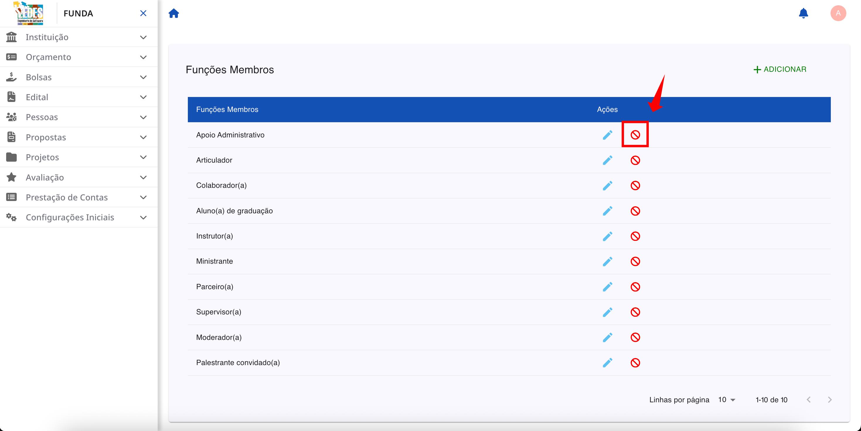 Ícone de bloqueio para desativar uma função.