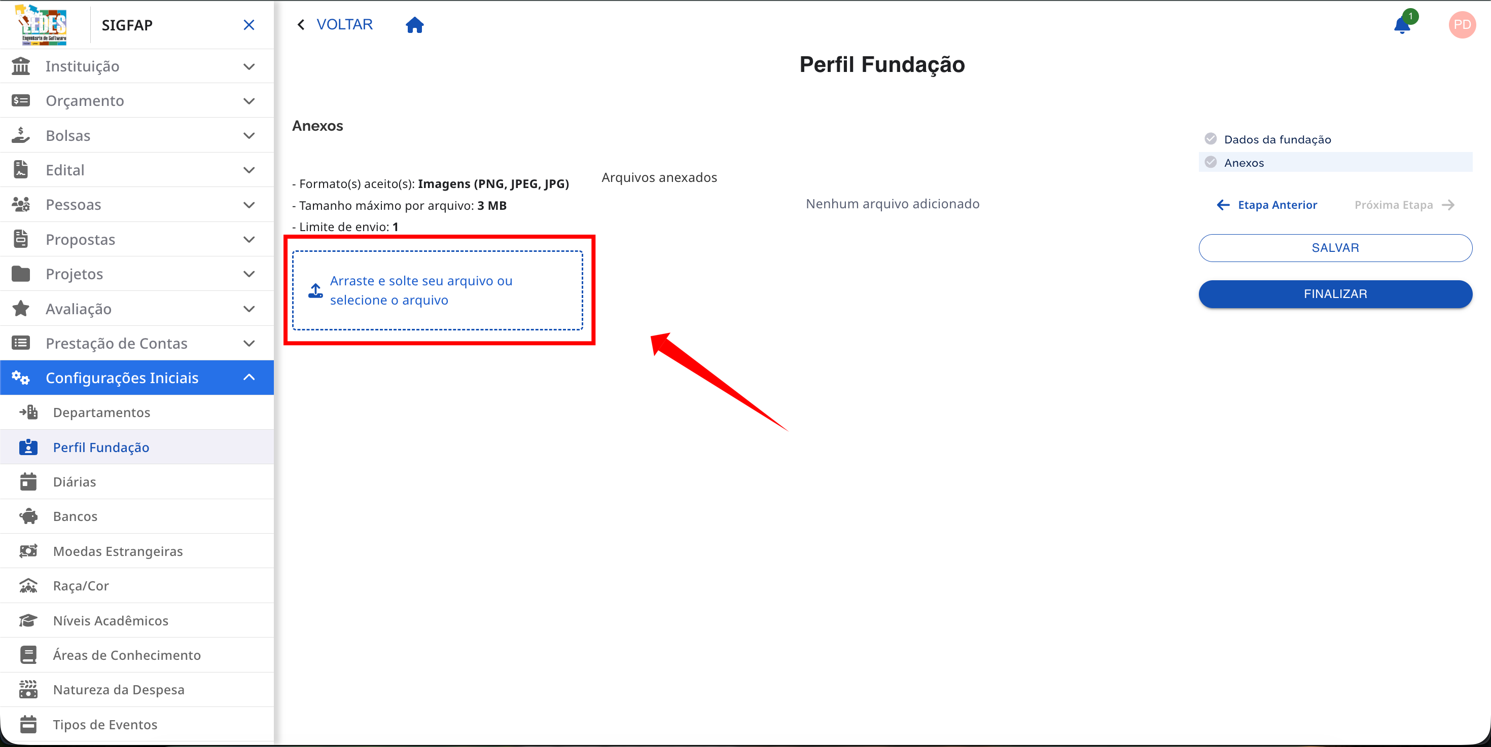 Tela Perfil Fundação - Anexos