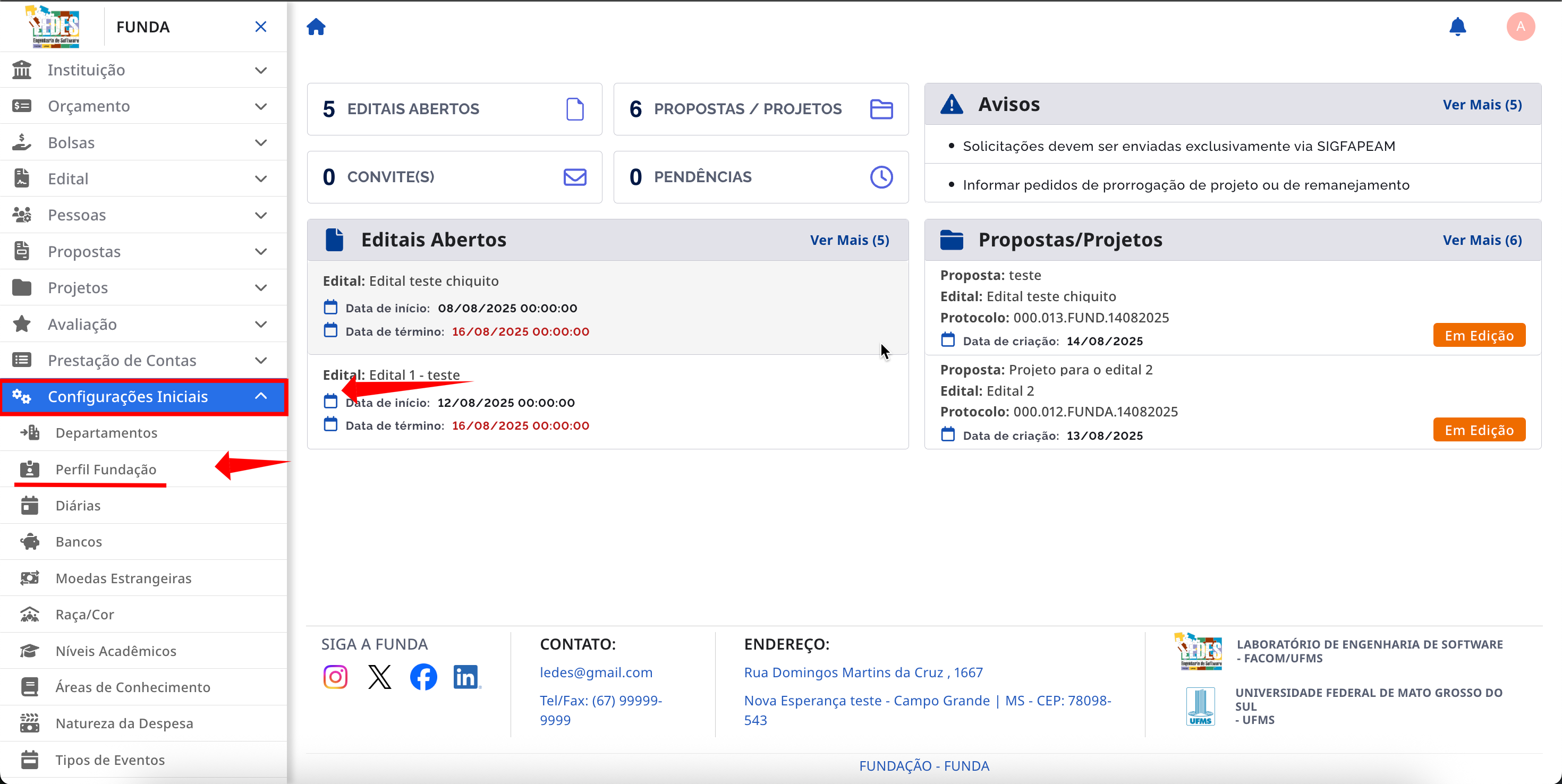 Navegando até o Perfil da Fundação