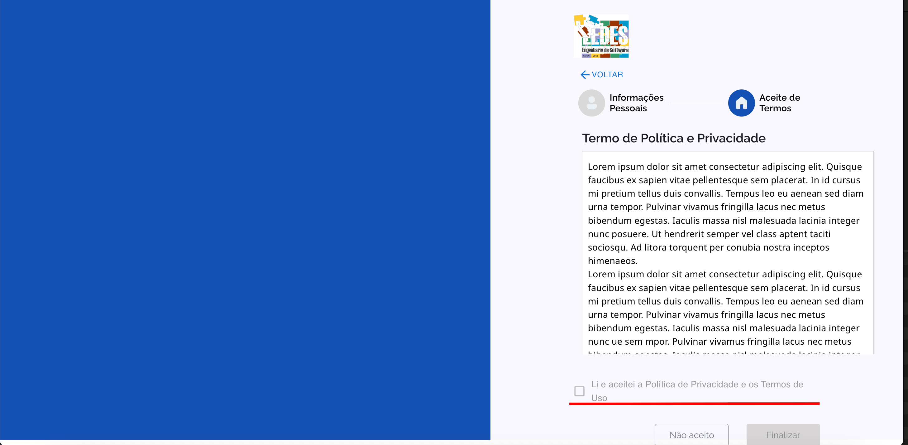 Exemplo do primeiro acesso