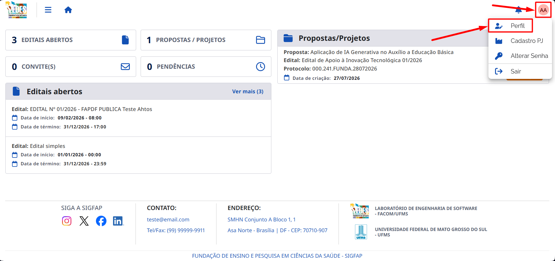 Selecionando a opção de sugerir uma nova unidade. Botão para sugerir uma nova unidade.