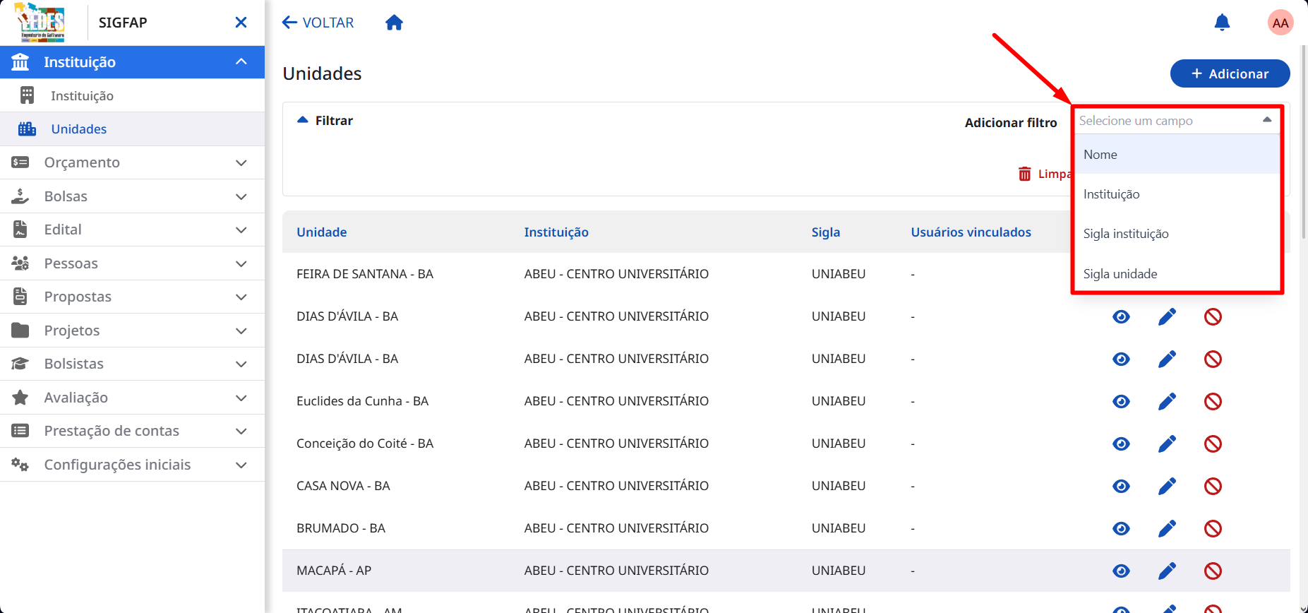 Selecionando a opção Adicionar filtro. Clicando em Adicionar filtro.